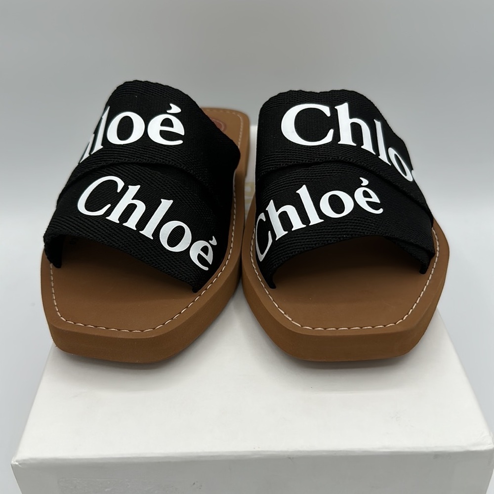 Chloe Woody Logo Slide Sandals Black Size 35 EU / 5 US NIB - Picture 2 of 10
